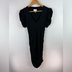Perfect like new Anthropologie Sundays black knit puff sleeve ruched dress small